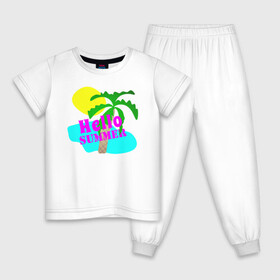 Детская пижама хлопок с принтом Hello summer в Белгороде, 100% хлопок |  брюки и футболка прямого кроя, без карманов, на брюках мягкая резинка на поясе и по низу штанин
 | иностранные | лето | море | надписи | отдых | отпуск | пляж | путешествие | слова | солнце
