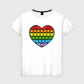 Женская футболка хлопок с принтом Heart Pop It в Белгороде, 100% хлопок | прямой крой, круглый вырез горловины, длина до линии бедер, слегка спущенное плечо | pop it | антистресс | игрушка | поп ит | радуга | сердце
