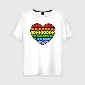 Женская футболка хлопок Oversize с принтом Heart Pop It в Белгороде, 100% хлопок | свободный крой, круглый ворот, спущенный рукав, длина до линии бедер
 | pop it | антистресс | игрушка | поп ит | радуга | сердце