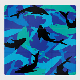 Магнитный плакат 3Х3 с принтом Акулы паттерн в Белгороде, Полимерный материал с магнитным слоем | 9 деталей размером 9*9 см | shark | акула | акулы | жители | клыки | море | морские | океан | рыба