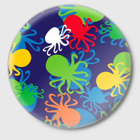 Значок с принтом Осьминоги в Белгороде,  металл | круглая форма, металлическая застежка в виде булавки | Тематика изображения на принте: cute | octopus | милый | морское | осьминог | осьминожка | паттерн | тентакли | щупальца