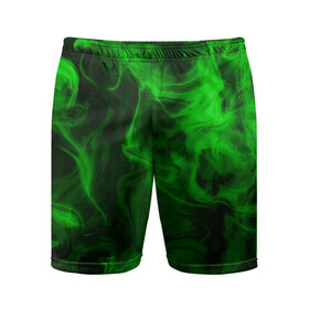 Мужские шорты спортивные с принтом Неоновый дым (зеленый) в Белгороде,  |  | Тематика изображения на принте: smoke | дым | импарение | неон | смог
