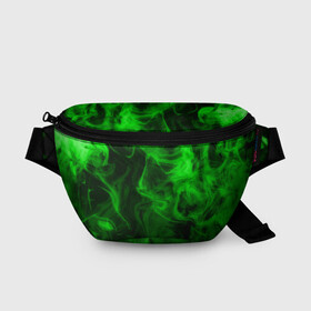 Поясная сумка 3D с принтом Неоновый дым (зеленый) в Белгороде, 100% полиэстер | плотная ткань, ремень с регулируемой длиной, внутри несколько карманов для мелочей, основное отделение и карман с обратной стороны сумки застегиваются на молнию | smoke | дым | импарение | неон | смог
