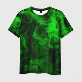 Мужская футболка 3D с принтом Неоновый дым (зеленый) в Белгороде, 100% полиэфир | прямой крой, круглый вырез горловины, длина до линии бедер | Тематика изображения на принте: smoke | дым | импарение | неон | смог