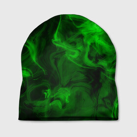 Шапка 3D с принтом Неоновый дым (зеленый) в Белгороде, 100% полиэстер | универсальный размер, печать по всей поверхности изделия | Тематика изображения на принте: smoke | дым | импарение | неон | смог