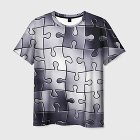 Мужская футболка 3D с принтом Пазлы в Белгороде, 100% полиэфир | прямой крой, круглый вырез горловины, длина до линии бедер | Тематика изображения на принте: brainteaser | conundrum | puzzle | головоломка | пазл