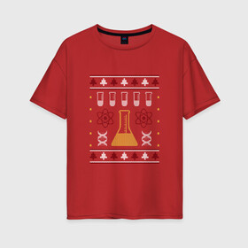 Женская футболка хлопок Oversize с принтом Наука | Science Вязаный свитер в Белгороде, 100% хлопок | свободный крой, круглый ворот, спущенный рукав, длина до линии бедер
 | art | chemisty | dna | geek | geeky | knit | nerd | nerdy | ugly sweater | арт | атомное ядро | вязаный рисунок | вязка | гик | для гиков | для умников | днк | колба | колбы | научный рисунок | нейтрон | нерд | протон | спицами | умник