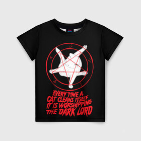 Детская футболка 3D с принтом КОТ САТАНЫ в Белгороде, 100% гипоаллергенный полиэфир | прямой крой, круглый вырез горловины, длина до линии бедер, чуть спущенное плечо, ткань немного тянется | blood | cat | dark | devil | evil | lord | satan | дьявол | зло | кот | котик | котэ | лорд | пентаграмма | пушистый | сатана | темный