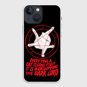 Чехол для iPhone 13 mini с принтом КОТ САТАНЫ в Белгороде,  |  | Тематика изображения на принте: blood | cat | dark | devil | evil | lord | satan | дьявол | зло | кот | котик | котэ | лорд | пентаграмма | пушистый | сатана | темный