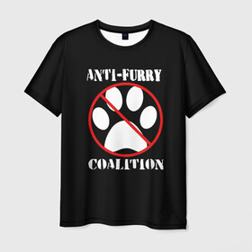 Мужская футболка 3D с принтом Anti-Furry coalition в Белгороде, 100% полиэфир | прямой крой, круглый вырез горловины, длина до линии бедер | Тематика изображения на принте: anti furry | coalition | furry | антифурри | антропоморфные животные | запрет | зверь | знак | коалиция | фурри | человек животные