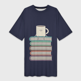 Платье-футболка 3D с принтом Book Cup в Белгороде,  |  | book | chill | coffee | cup | knowledge | mountain | relax | study | tee | гора | знания | книга | книги | книжный | кофе | кружка | релакс | чай | чил