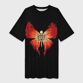 Платье-футболка 3D с принтом Butterfly Skeleton в Белгороде,  |  | bones | butterfly | chitin | fire | flame | orange | red | ribs | ridge | skeleton | skull | wings | бабочка | кости | красный | крылья | огонь | оранжевый | пламя | ребра | скелет | хитин | хребет | череп