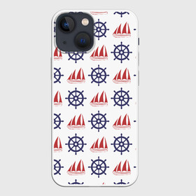Чехол для iPhone 13 mini с принтом Корабли и штурвалы в Белгороде,  |  | ships | корабли | кораблики | море | морские | морское | руль | штурвал | штурвалы