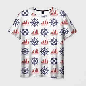 Мужская футболка 3D с принтом Корабли и штурвалы в Белгороде, 100% полиэфир | прямой крой, круглый вырез горловины, длина до линии бедер | ships | корабли | кораблики | море | морские | морское | руль | штурвал | штурвалы