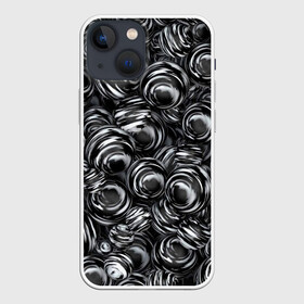 Чехол для iPhone 13 mini с принтом Glossy Balls в Белгороде,  |  | abstraction | background | ball | balls | black | circle | gloss | metal | paint | pattern | reflection | shine | texture | white | абстракция | белый | блеск | глянец | краска | круг | металл | отражение | паттерн | текстура | фон | черный | шар | шары