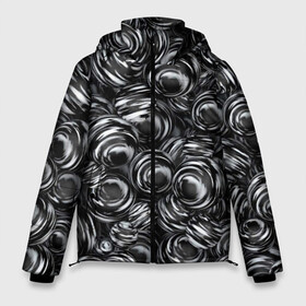 Мужская зимняя куртка 3D с принтом Glossy Balls в Белгороде, верх — 100% полиэстер; подкладка — 100% полиэстер; утеплитель — 100% полиэстер | длина ниже бедра, свободный силуэт Оверсайз. Есть воротник-стойка, отстегивающийся капюшон и ветрозащитная планка. 

Боковые карманы с листочкой на кнопках и внутренний карман на молнии. | Тематика изображения на принте: abstraction | background | ball | balls | black | circle | gloss | metal | paint | pattern | reflection | shine | texture | white | абстракция | белый | блеск | глянец | краска | круг | металл | отражение | паттерн | текстура | фон | черный | шар | шары
