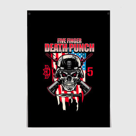 Постер с принтом 5FDP | Five Finger Death Punch в Белгороде, 100% бумага
 | бумага, плотность 150 мг. Матовая, но за счет высокого коэффициента гладкости имеет небольшой блеск и дает на свету блики, но в отличии от глянцевой бумаги не покрыта лаком | 5fdp | america | death | ffdp | finger | five | hard | metal | music | punch | rock | skull | states | united | usa | америка | метал | музыка | рок | сша | хард | череп