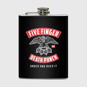 Фляга с принтом Five Finger Death Punch (5FDP) в Белгороде, металлический корпус | емкость 0,22 л, размер 125 х 94 мм. Виниловая наклейка запечатывается полностью | Тематика изображения на принте: 5fdp | america | death | ffdp | finger | five | hard | metal | music | punch | rock | skull | states | united | usa | америка | метал | музыка | рок | сша | хард | череп