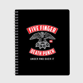 Тетрадь с принтом Five Finger Death Punch (5FDP) в Белгороде, 100% бумага | 48 листов, плотность листов — 60 г/м2, плотность картонной обложки — 250 г/м2. Листы скреплены сбоку удобной пружинной спиралью. Уголки страниц и обложки скругленные. Цвет линий — светло-серый
 | 5fdp | america | death | ffdp | finger | five | hard | metal | music | punch | rock | skull | states | united | usa | америка | метал | музыка | рок | сша | хард | череп