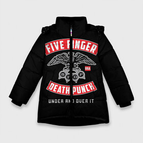 Зимняя куртка для девочек 3D с принтом Five Finger Death Punch (5FDP) в Белгороде, ткань верха — 100% полиэстер; подклад — 100% полиэстер, утеплитель — 100% полиэстер. | длина ниже бедра, удлиненная спинка, воротник стойка и отстегивающийся капюшон. Есть боковые карманы с листочкой на кнопках, утяжки по низу изделия и внутренний карман на молнии. 

Предусмотрены светоотражающий принт на спинке, радужный светоотражающий элемент на пуллере молнии и на резинке для утяжки. | 5fdp | america | death | ffdp | finger | five | hard | metal | music | punch | rock | skull | states | united | usa | америка | метал | музыка | рок | сша | хард | череп