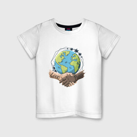 Детская футболка хлопок с принтом Мир и Любовь в Белгороде, 100% хлопок | круглый вырез горловины, полуприлегающий силуэт, длина до линии бедер | Тематика изображения на принте: love | peace | world | дружба | земля