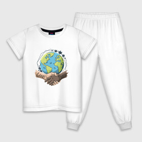 Детская пижама хлопок с принтом Мир и Любовь в Белгороде, 100% хлопок |  брюки и футболка прямого кроя, без карманов, на брюках мягкая резинка на поясе и по низу штанин
 | Тематика изображения на принте: love | peace | world | дружба | земля