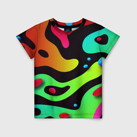 Детская футболка 3D с принтом Неон в Белгороде, 100% гипоаллергенный полиэфир | прямой крой, круглый вырез горловины, длина до линии бедер, чуть спущенное плечо, ткань немного тянется | абстракция | краски | неон | палитра | пятна | текстура | цвета