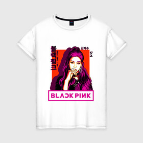 Женская футболка хлопок с принтом Jisoo в Белгороде, 100% хлопок | прямой крой, круглый вырез горловины, длина до линии бедер, слегка спущенное плечо | black pink | blackpink | pop | блэк пинк | ким дженни | ким джи су | корейцы | лалиса манобан | музыка | поп | попса | розэ