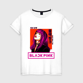 Женская футболка хлопок с принтом Лиса в Белгороде, 100% хлопок | прямой крой, круглый вырез горловины, длина до линии бедер, слегка спущенное плечо | black pink | blackpink | pop | блэк пинк | ким дженни | ким джи су | корейцы | лалиса манобан | музыка | поп | попса | розэ
