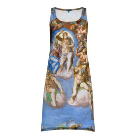 Платье-майка 3D с принтом Микеланджело страшный суд в Белгороде, 100% полиэстер | полуприлегающий силуэт, широкие бретели, круглый вырез горловины, удлиненный подол сзади. | буонарроти | картина | микеланджело | последний | приговор | страшный | суд | фреска