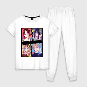 Женская пижама хлопок с принтом Госпожа Кагуя (Kaguya Sama) в Белгороде, 100% хлопок | брюки и футболка прямого кроя, без карманов, на брюках мягкая резинка на поясе и по низу штанин | ahegao | anime | chika | fujiwara | girl | girls | is | kaguya | love | sama | senpai | waifu | war | аниме | ахегао | в | вайфу | войне | госпожа | девушка | кагуя | как | любви | манга | на | семпай | сенпай | тян | тяночка | чика