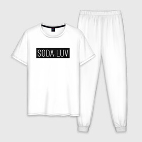 Мужская пижама хлопок с принтом SODA LUV в Белгороде, 100% хлопок | брюки и футболка прямого кроя, без карманов, на брюках мягкая резинка на поясе и по низу штанин
 | Тематика изображения на принте: luv | mayot | melon | music | og buda | seemee | soda | sodaluv | бигасс | коми | лав | лого | логотип | лув | мелон | сода