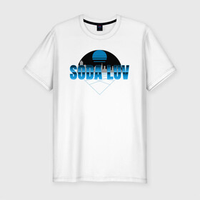 Мужская футболка хлопок Slim с принтом SODA LUV в Белгороде, 92% хлопок, 8% лайкра | приталенный силуэт, круглый вырез ворота, длина до линии бедра, короткий рукав | luv | mayot | melon | music | og buda | seemee | soda | sodaluv | бигасс | коми | лав | лого | логотип | лув | мелон | сода