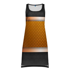 Платье-майка 3D с принтом 3d gold  black в Белгороде, 100% полиэстер | полуприлегающий силуэт, широкие бретели, круглый вырез горловины, удлиненный подол сзади. | 3d | 3д | sport | абстракция | линии | паттерн | соты | спортивный стиль | текстуры