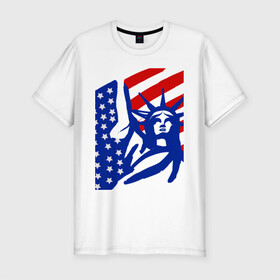 Мужская футболка хлопок Slim с принтом Свобода в Белгороде, 92% хлопок, 8% лайкра | приталенный силуэт, круглый вырез ворота, длина до линии бедра, короткий рукав | америка | красный | свобода | синий | статуя свободы | сша