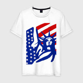 Мужская футболка хлопок с принтом Свобода в Белгороде, 100% хлопок | прямой крой, круглый вырез горловины, длина до линии бедер, слегка спущенное плечо. | америка | красный | свобода | синий | статуя свободы | сша