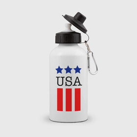 Бутылка спортивная с принтом США в Белгороде, металл | емкость — 500 мл, в комплекте две пластиковые крышки и карабин для крепления | Тематика изображения на принте: америка | американский флаг | красный | синий | сша
