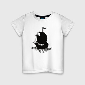 Детская футболка хлопок с принтом Очертание корабля в Белгороде, 100% хлопок | круглый вырез горловины, полуприлегающий силуэт, длина до линии бедер | ships | whale | кит | киты | корабли | кораблики | море | морские | морское