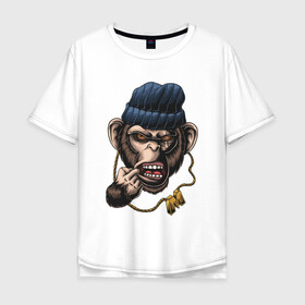 Мужская футболка хлопок Oversize с принтом Monkey Boy в Белгороде, 100% хлопок | свободный крой, круглый ворот, “спинка” длиннее передней части | gangsta | monkey | wild | блатной | крутой | обезьяна