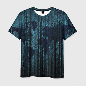 Мужская футболка 3D с принтом Цифровой Мир в Белгороде, 100% полиэфир | прямой крой, круглый вырез горловины, длина до линии бедер | карта | коды | мир | символы | цифры