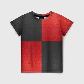 Детская футболка 3D с принтом Черно-красная Кожа в Белгороде, 100% гипоаллергенный полиэфир | прямой крой, круглый вырез горловины, длина до линии бедер, чуть спущенное плечо, ткань немного тянется | patchwork | skin | stripes | кожа | полосы