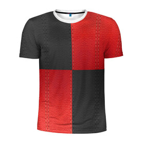 Мужская футболка 3D спортивная с принтом Черно-красная Кожа в Белгороде, 100% полиэстер с улучшенными характеристиками | приталенный силуэт, круглая горловина, широкие плечи, сужается к линии бедра | patchwork | skin | stripes | кожа | полосы