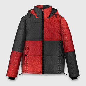 Мужская зимняя куртка 3D с принтом Черно-красная Кожа в Белгороде, верх — 100% полиэстер; подкладка — 100% полиэстер; утеплитель — 100% полиэстер | длина ниже бедра, свободный силуэт Оверсайз. Есть воротник-стойка, отстегивающийся капюшон и ветрозащитная планка. 

Боковые карманы с листочкой на кнопках и внутренний карман на молнии. | patchwork | skin | stripes | кожа | полосы