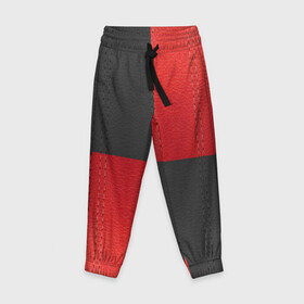 Детские брюки 3D с принтом Черно-красная Кожа в Белгороде, 100% полиэстер | манжеты по низу, эластичный пояс регулируется шнурком, по бокам два кармана без застежек, внутренняя часть кармана из мелкой сетки | patchwork | skin | stripes | кожа | полосы