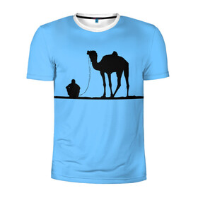 Мужская футболка 3D спортивная с принтом Верблюд в Белгороде, 100% полиэстер с улучшенными характеристиками | приталенный силуэт, круглая горловина, широкие плечи, сужается к линии бедра | выносливость | мощь | пустыня | спокойствие | тень