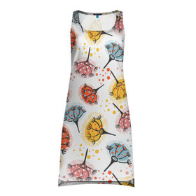 Платье-майка 3D с принтом Абстрактные цветы одуванчики в Белгороде, 100% полиэстер | полуприлегающий силуэт, широкие бретели, круглый вырез горловины, удлиненный подол сзади. | летний | одуванчик | разноцветный | цветы