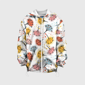 Детская куртка 3D с принтом Абстрактные цветы одуванчики в Белгороде, 100% полиэстер | застежка — молния, подол и капюшон оформлены резинкой с фиксаторами, по бокам — два кармана без застежек, один потайной карман на груди, плотность верхнего слоя — 90 г/м2; плотность флисового подклада — 260 г/м2 | летний | одуванчик | разноцветный | цветы