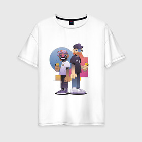 Женская футболка хлопок Oversize с принтом Тони и Феррис в Белгороде, 100% хлопок | свободный крой, круглый ворот, спущенный рукав, длина до линии бедер
 | gangster | music | people | крутой | мультфильм
