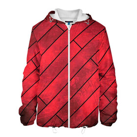 Мужская куртка 3D с принтом Red Boards Texture в Белгороде, ткань верха — 100% полиэстер, подклад — флис | прямой крой, подол и капюшон оформлены резинкой с фиксаторами, два кармана без застежек по бокам, один большой потайной карман на груди. Карман на груди застегивается на липучку | attrition | boards | comic | dark | gloss | iron | light | metal | red | slabs | texture | wood | абстракция | глянец | дерево | доски | железо | картина | комикс | красный | линии | металл | паттерн | плиты | полосы | потертость | светлый