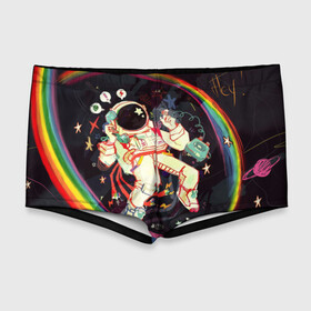 Мужские купальные плавки 3D с принтом Космонавт в Белгороде, Полиэстер 85%, Спандекс 15% |  | арт | значки | космонавт | космос | надписи | радуга | цветное